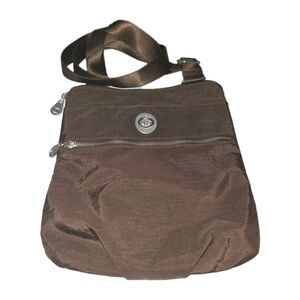 BAGGALLINI Brown Nylon Crossbody Travel Hiking Zip Boho Logo Shoulder Bag Purse
